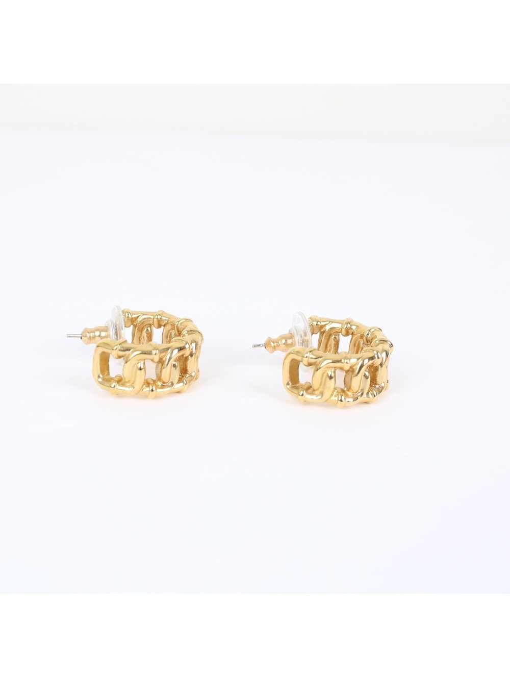 Joan Rivers Chunky Gold Tone Chain Link Half Hoop Stud Earrings Vintage
